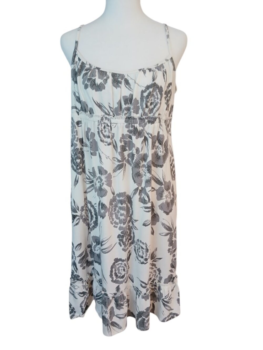 Ann Taylor LOFT grey floral on cream soft cotton summer dress like new size M
